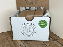 Load image into Gallery viewer, soap box that includes 3 full size natural tallow soap bars, the variety included changes each month.