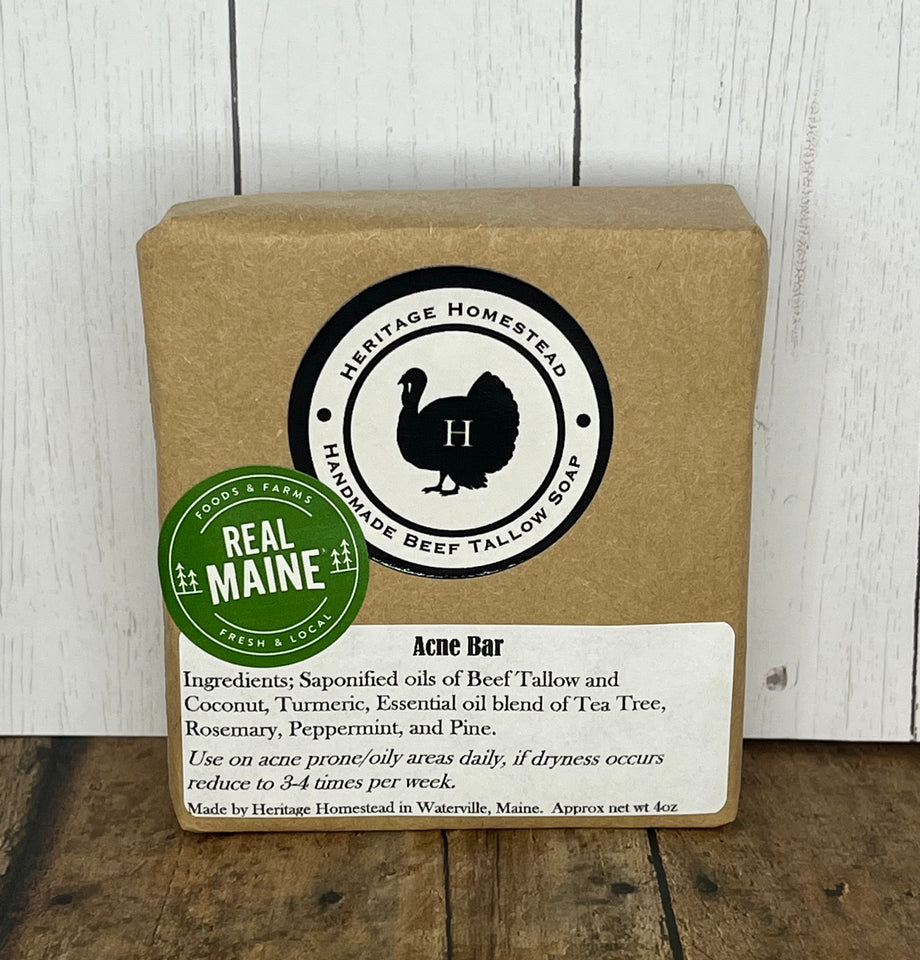 tallow acne bar for sensitive skin for skin cleansing routine handmade Waterville Maine  