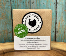 Load image into Gallery viewer, natural tallow soap bar lemongrass scent gentle on skin handmade in Waterville Maine 
