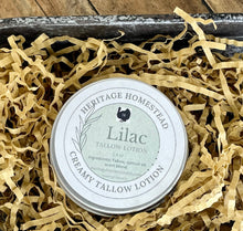 Load image into Gallery viewer, Lilac scented tallow lotion with apricot oil 
