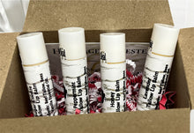 Load image into Gallery viewer, Natural tallow lip balm gift set includes lavender, peppermint, honey and sugar cookie.
