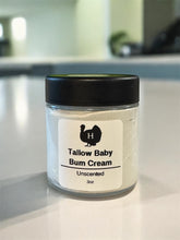 Load image into Gallery viewer, natural tallow diaper rash cream is made for little bottoms, giving delicate skin the nourishment it needs. Made with pure beeswax and tallow, it gently cares for and creates a protective barrier for diaper rash, rashes, and sensitive areas. Soothe and protect with our baby bum balm!

Diaper rash cream made with no fragrances or chemicals 3oz jar 
