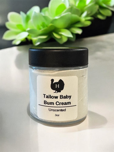 natural tallow diaper rash cream is made for little bottoms, giving delicate skin the nourishment it needs. Made with pure beeswax and tallow, it gently cares for and creates a protective barrier for diaper rash, rashes, and sensitive areas. Soothe and protect with our baby bum balm!

Diaper rash cream made with no fragrances or chemicals.