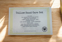 Load image into Gallery viewer, Tallow hand care set description card on a wooden surface
