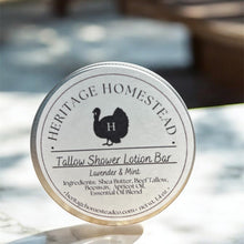 Load image into Gallery viewer, lavender and mint tallow lotion bar to lock in moisture naturally 
